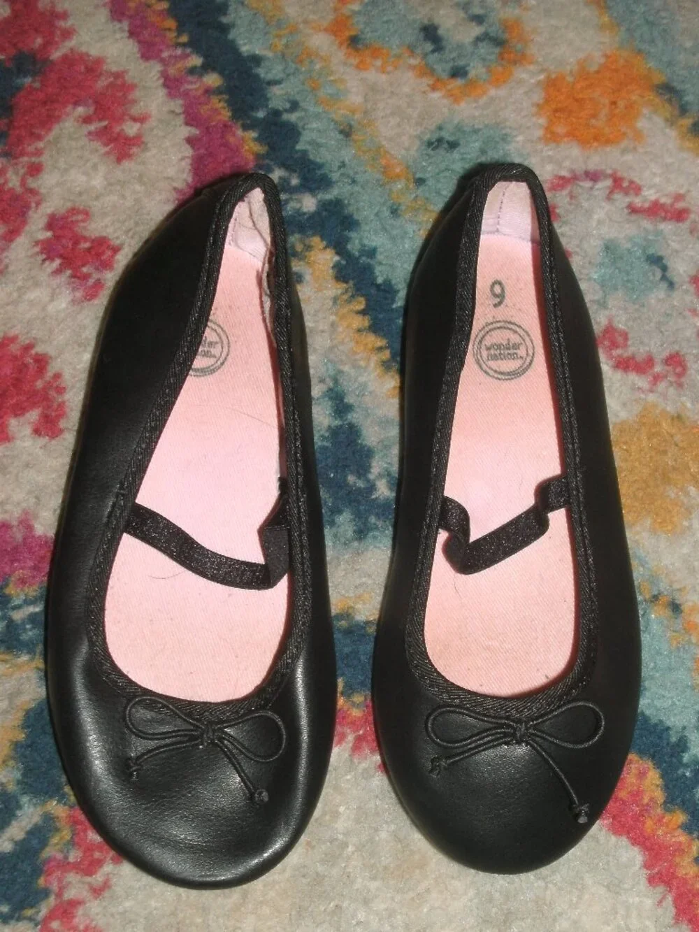 Wonder Nation Little Girl Cute Black Ballet Flat Dress Shoes Toddler size 9